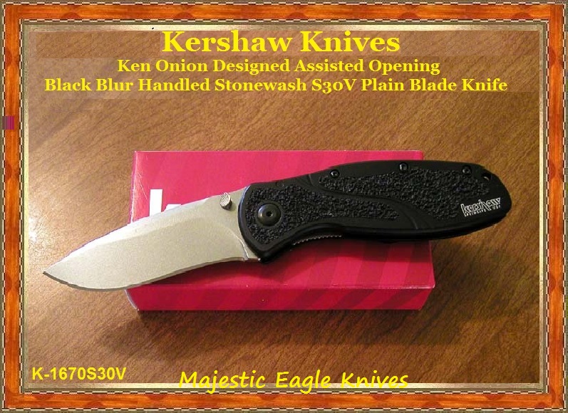 Kershaw Cutlery KS1670S30V Black Blur Assisted Stonewash S30V Plain